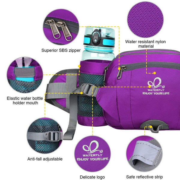 Waterfly Hiking Waist Pack Bum Bag Waist Bag with Bottle Holder Running Bag for Camping Climbing Travel Cycling and Dog Walking