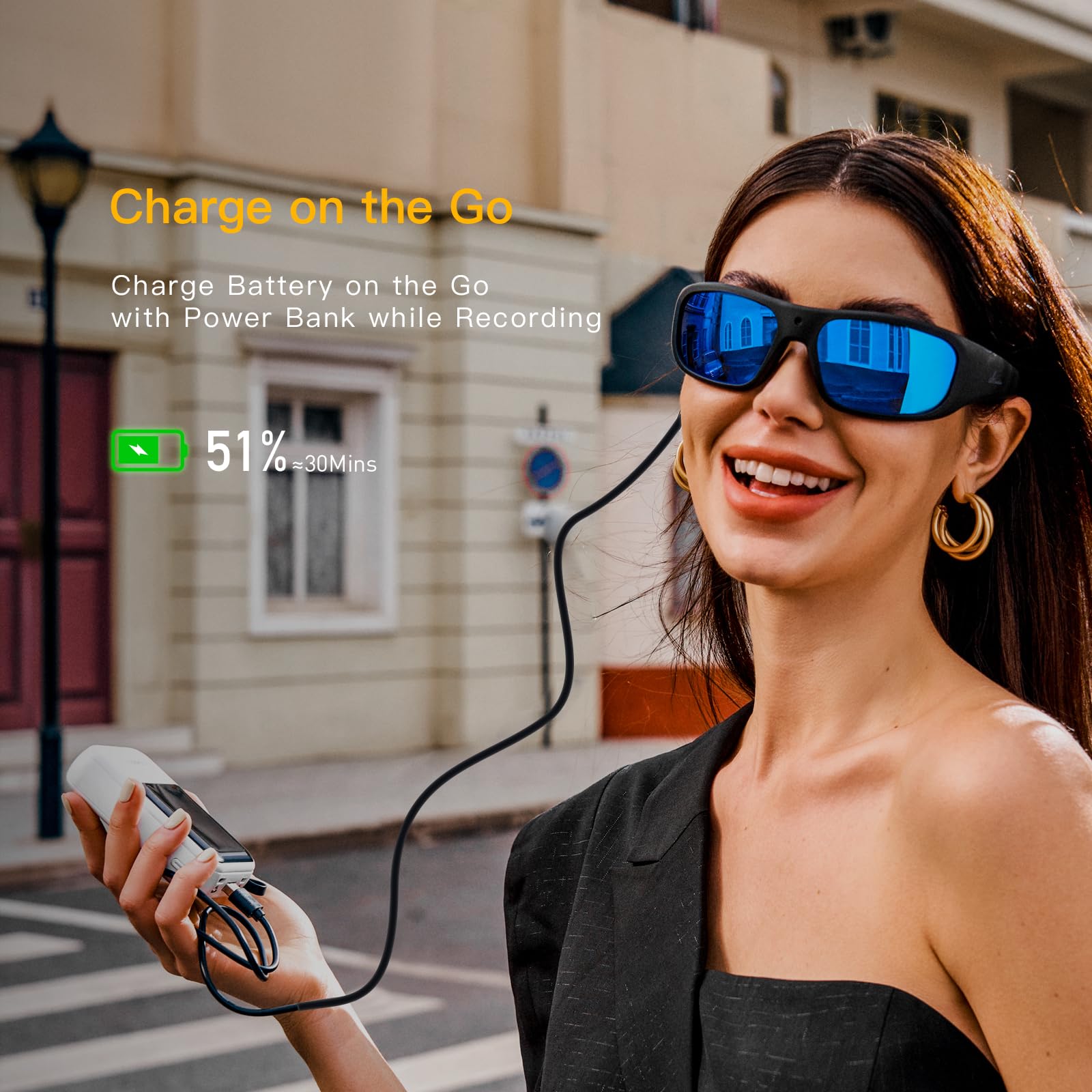 OhO 128GB Camera Glasses,24M Resolution H.265 1080P Smart Glasses with UV400 Sunglasses Lens for Outdoor Sport,Unisex