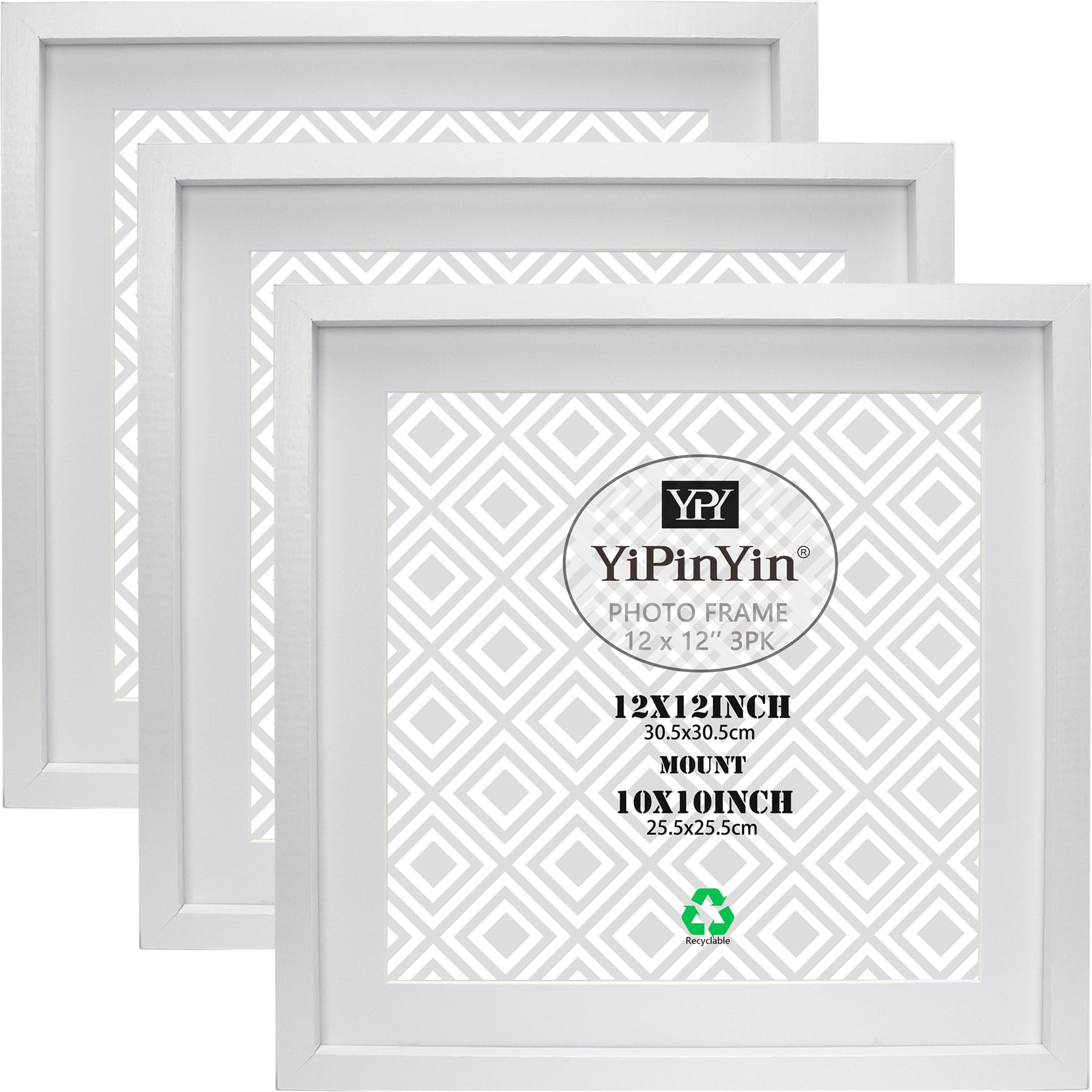 Black 50x70cm Boxed Picture Frames Set of 3 with Mounts for 40x60cm, 70x50cm poster frame with Acid Free mount for 40x60cm photo (Black 3Pack)