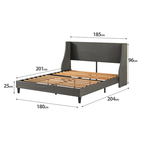 Zinus Evelyn Double Bed frame - Bed 135x190 cm - 25cm Height - Upholstered Bed frame with Wide Wingback Headboard - Dark Grey