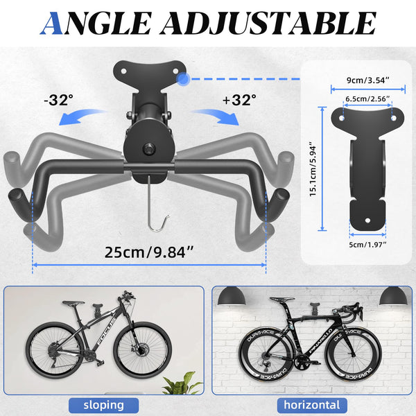 Bike Wall Mount, Bicycle Holder, Foldable Bike Rack, Adjustable Distance, with Helmet Hook, Bike Storage Rack for Garage and Indoor