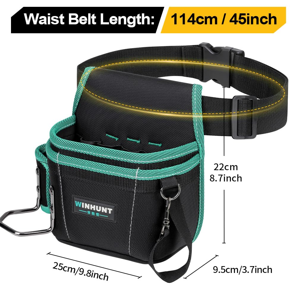 WINHUNT Tool Belt Pouch, Electrician Pouch 18 Pocket with Adjustable Nylon Belt 15x4x22cm Black (18 Pockets)