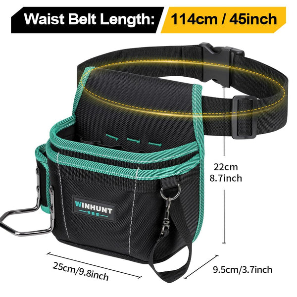 WINHUNT Tool Belt Pouch, Electrician Pouch 18 Pocket with Adjustable Nylon Belt 15x4x22cm Black (18 Pockets)