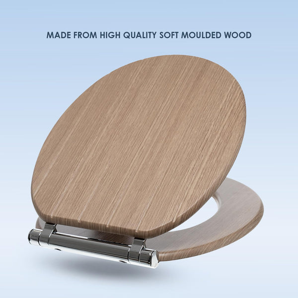AQUALONA® Luxury Soft Close Toilet Seat - Moulded Wood - Stainless Steel Slow Close Hinges - Click, Lift & Clean Technology (Bamboo Toilet Seat)