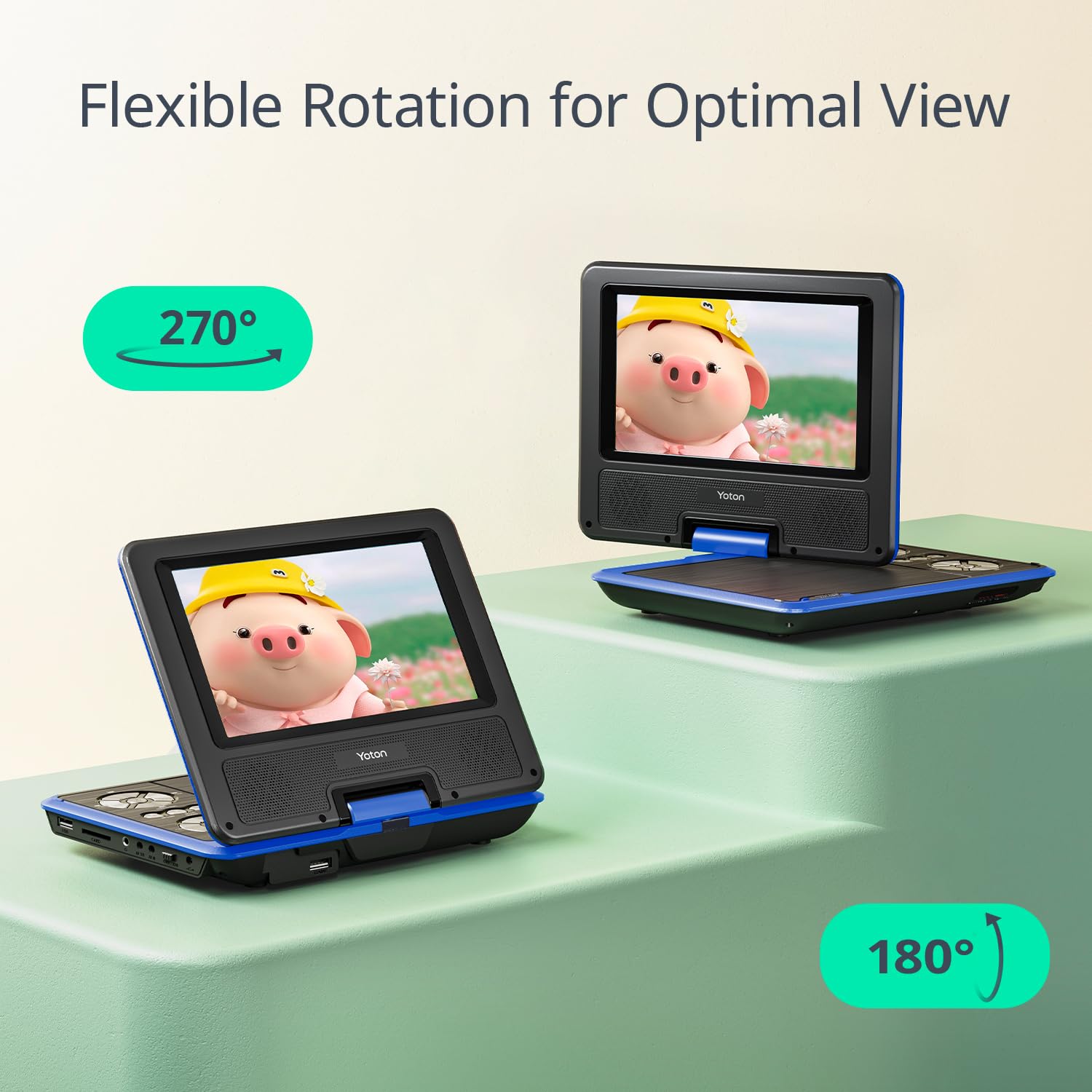 9.5" Portable DVD Player with 7.5" HD Swivel Screen for Car and Kids, 4-6 Hours Working time with Built-in Battery, Headphone/AV-IN/AV-OUT/USB/SD Card [Not Support Blu-ray]