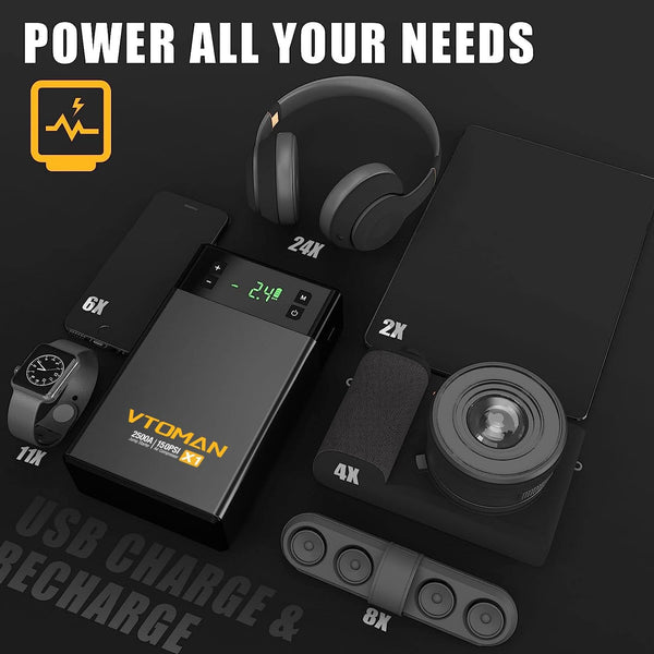 VTOMAN X1 Jump Starter Power pack with Air Compressor 2500A, Portable Car Battery Booster Jump Starter (Up to 8.5L Gas/6.0L Diesel Engines) Jump Pack with 150PSI Digital Tire Inflator