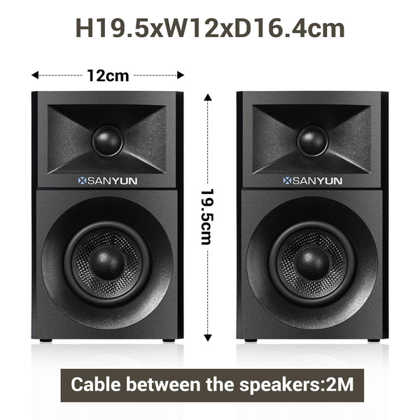 Sanyun SW203 4.0 Computer Speakers - 60W 4-Way DSP Control 3D Immersive Sound - 3" Carbon Fiber Woofer & 20mm Silk Dome Tweeter - 24bit DAC USB/Bluetooth 5.4/AUX - Studio-Grade Audio (Pair, Black)