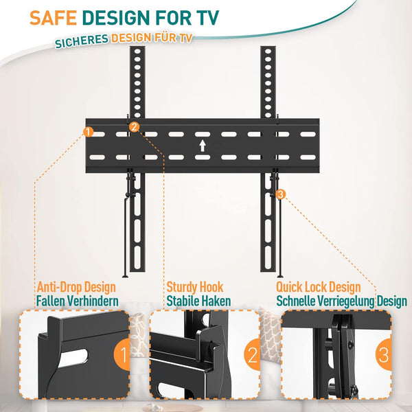 ELIVED Tilt TV Wall Bracket, Ultra Slim TV Mount for Most of 26-60 inch Flat or Curved LCD, LED, OLED TVs with VESA 75x75mm-400x400mm up to 45KG, Tool-free Adjustable Tilting TV Bracket EV007