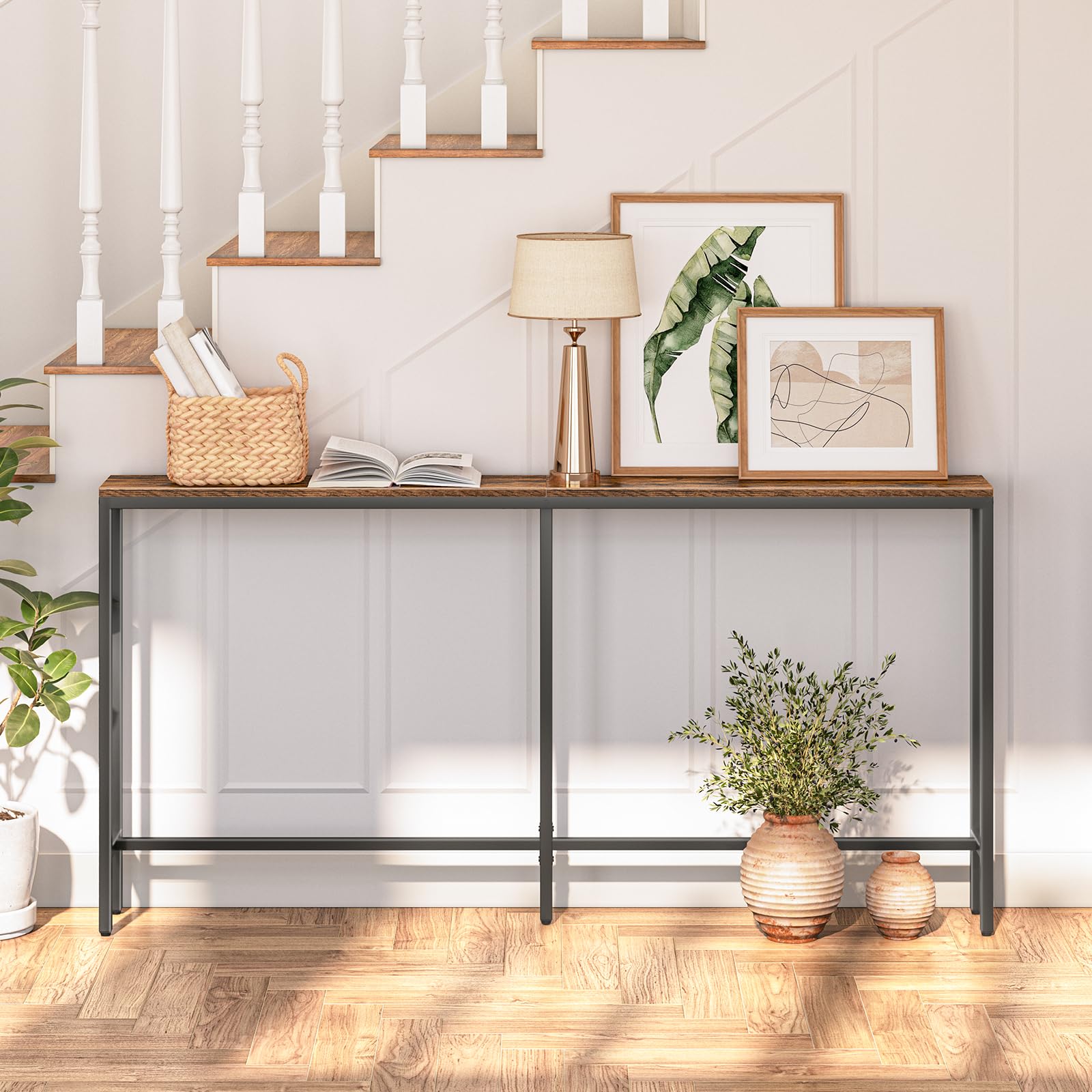 MAHANCRIS Console Table, 160 CM Narrow Long Sofa Table, Entryway Table, Industrial Sofa Table, Side Table, for Hallway, Living Room, Sturdy and
