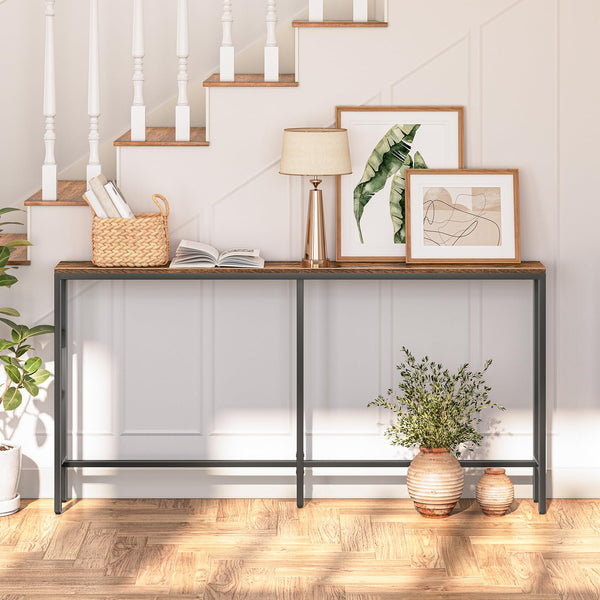 MAHANCRIS Console Table, 160 CM Narrow Long Sofa Table, Entryway Table, Industrial Sofa Table, Side Table, for Hallway, Living Room, Sturdy and