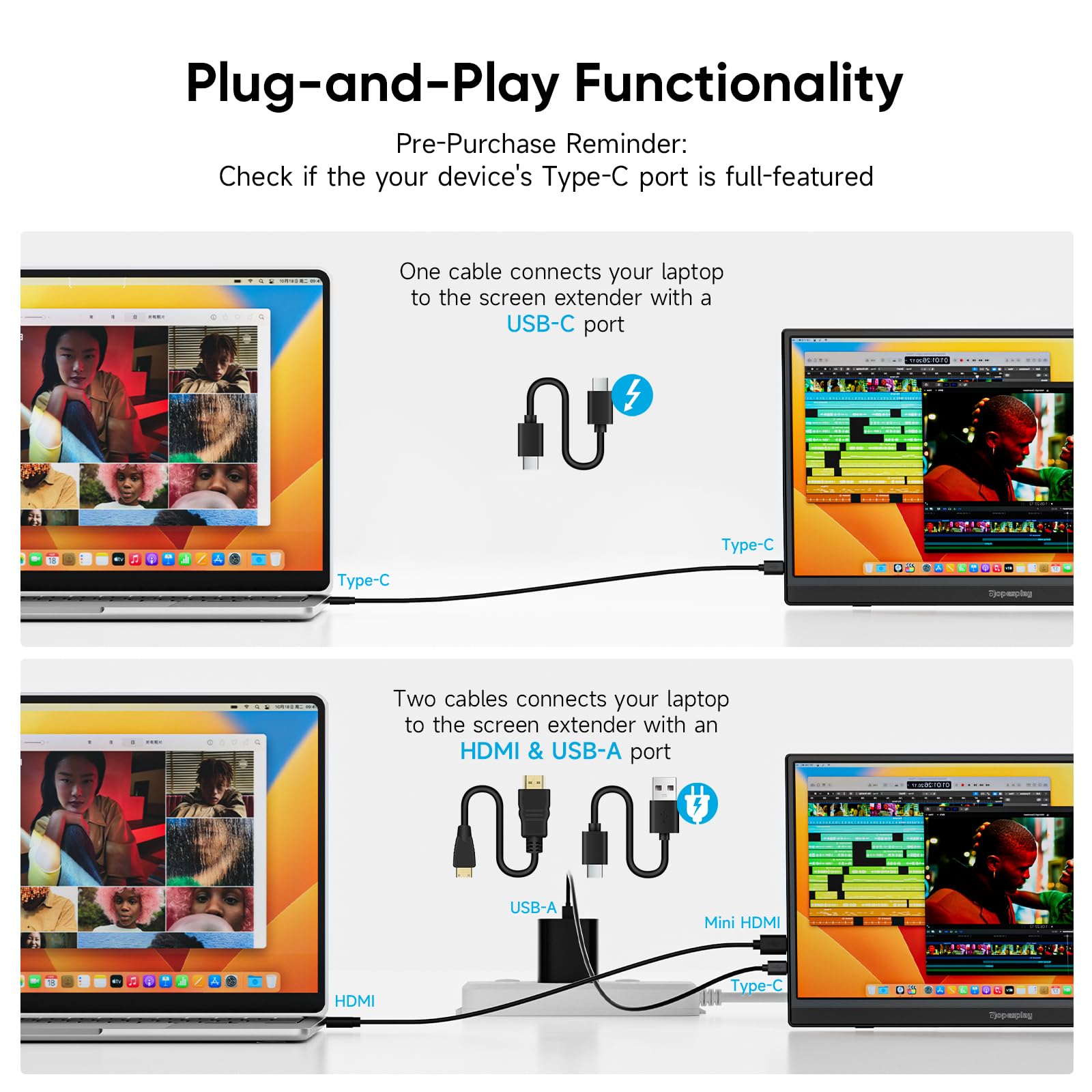 Dopesplay 2025 Newest 15.6" Portable Monitor for Laptop 1920x1080p FHD IPS USB-C HDMI Compatible Lightweight External Display for Gaming and Work with PC Mac PS3/4/5 Xbox