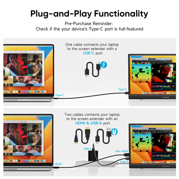 Dopesplay 2025 Newest 15.6" Portable Monitor for Laptop 1920x1080p FHD IPS USB-C HDMI Compatible Lightweight External Display for Gaming and Work with PC Mac PS3/4/5 Xbox