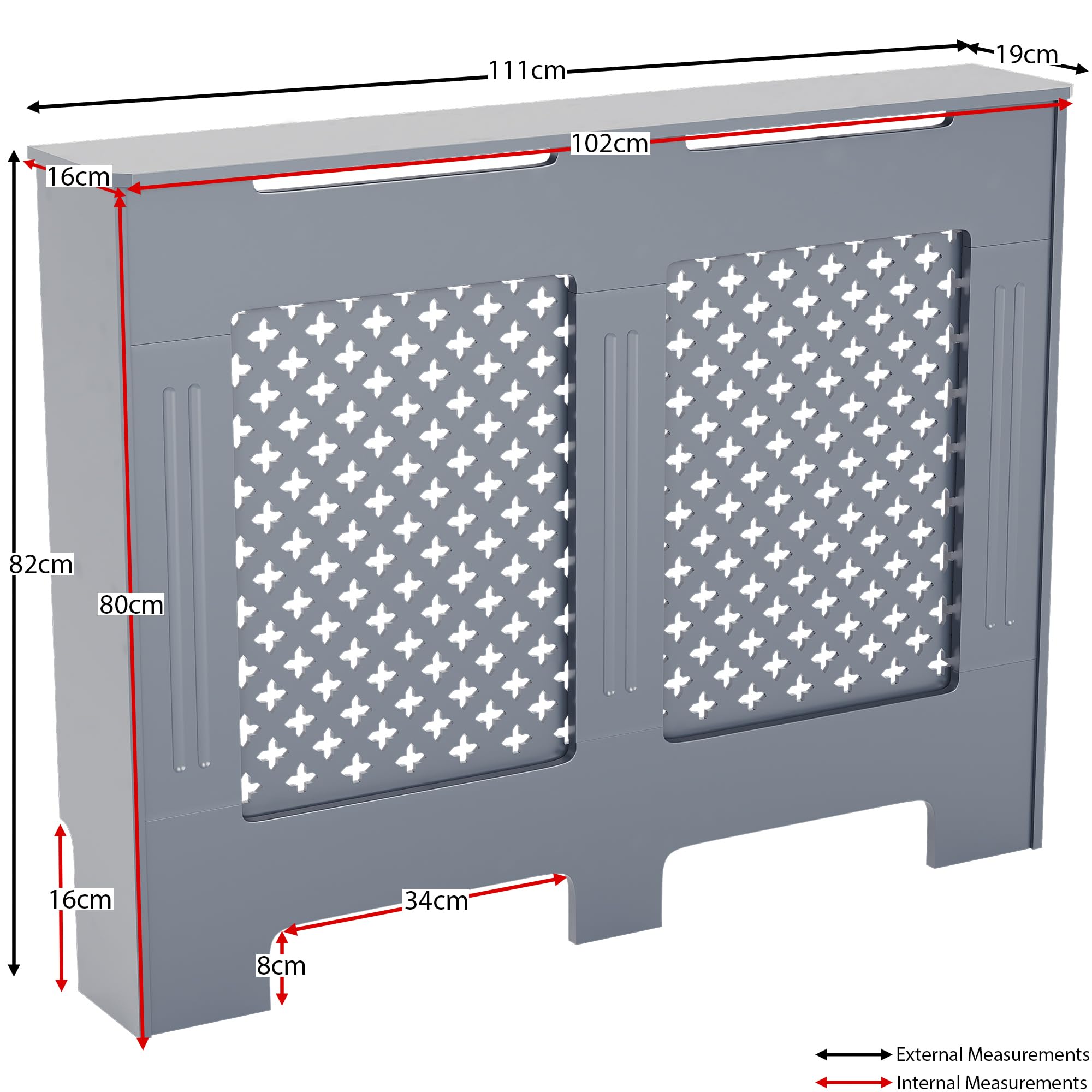 Vida Designs Oxford Radiator Cover – Traditional Cross Pattern, Olive Grey, MDF, Modern Painted Finish, Heat Efficient, Small, (H 82 x W 78 x D 19 cm)