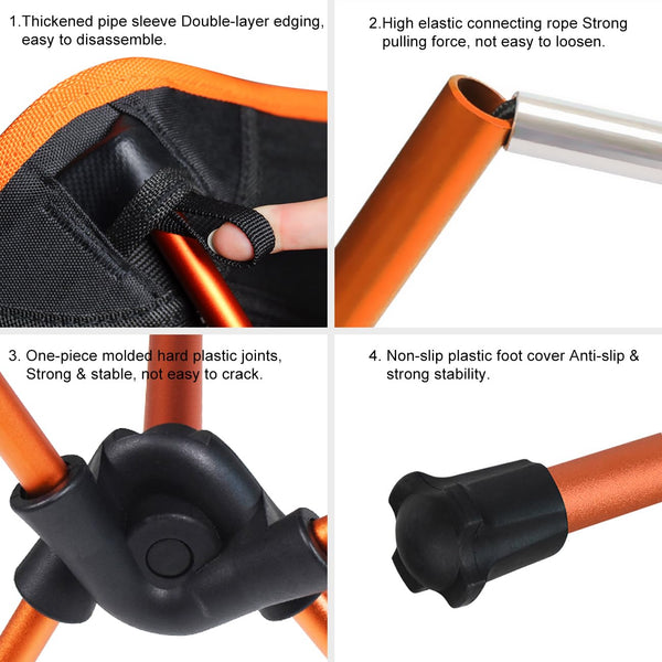 SOPPY Folding Camping Chair Ultra Lightweight, Portable Backpacking Chair, Heavy Duty 135kg Capacity, Outdoor Chairs with Carry Bag for Camping, Garden, Fishing, Beach,BBQs - Orange
