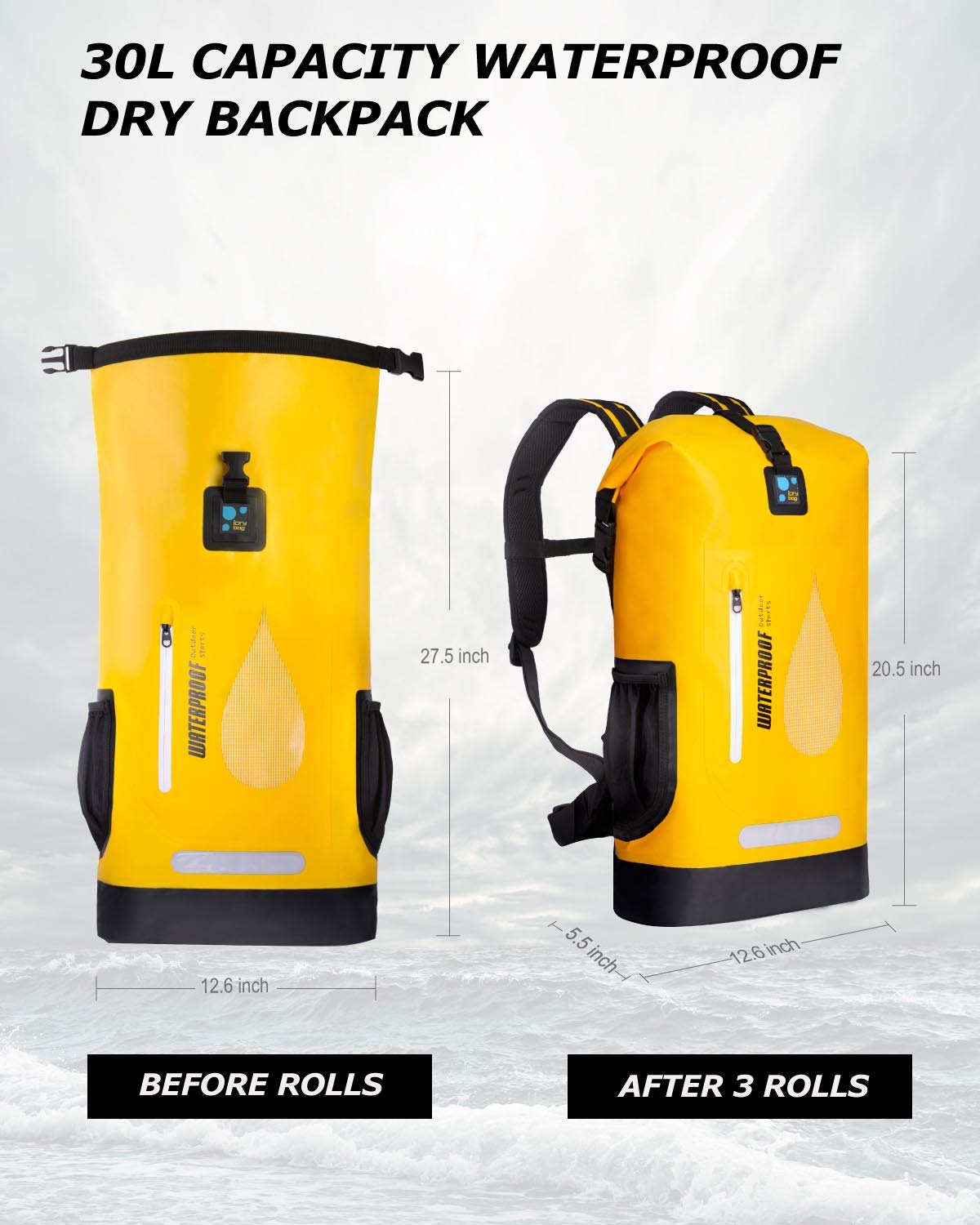 IDRYBAG Waterproof Backpack Marine Dry Bag Water Sports, Floating Bag Backpack Waterproof Durable for Kayaking