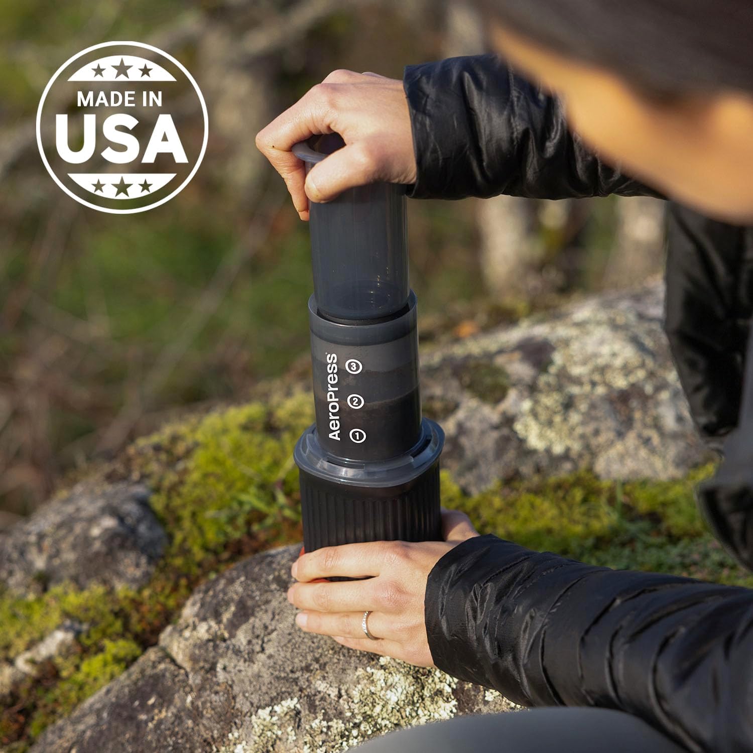 Aeropress Go Portable Travel Coffee Press Kit, 1-3 Cups in a Minute, Coffee, Espresso, & Cold Brew Maker, Manual Coffee Making Machine for Travel, Includes Mug & Lid, Grey