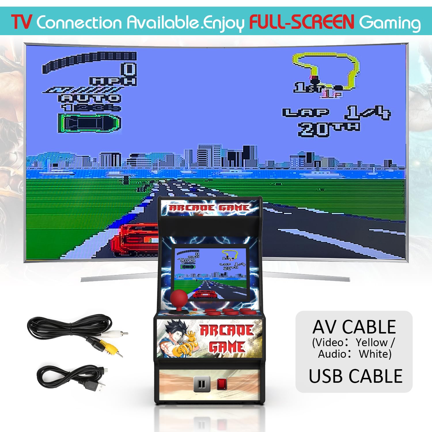 Mini Arcade Machine, 156 Built-In 16-Bit Games, 2.8” Full Colour Screen, 8-Way Joystick, Handheld Retro Games Console – Gaming by Golden Security!