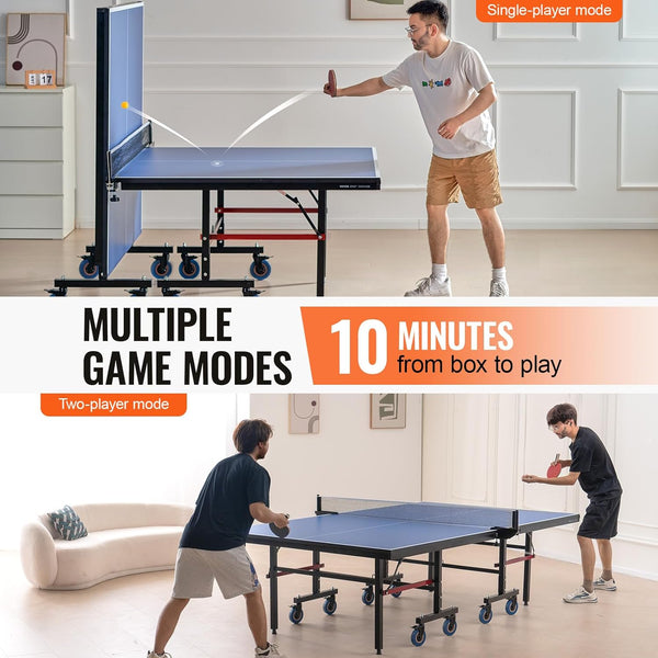VEVOR Ping Pong Table, Professional Table Tennis Game, Indoor MDF Portable Table Tennis Table, Foldable Ping Pong Table with Quick Clamp Net and Lockable Wheels, 10 Minute Easy Assembly, 25mm Tabletop