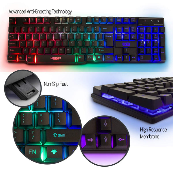 Gaming Keyboard and Mouse and Mouse pad and Gaming Headset, Wired LED RGB Backlight Bundle for PC Gamers Users - 4 in 1 Gift Box Edition Hornet RX-250