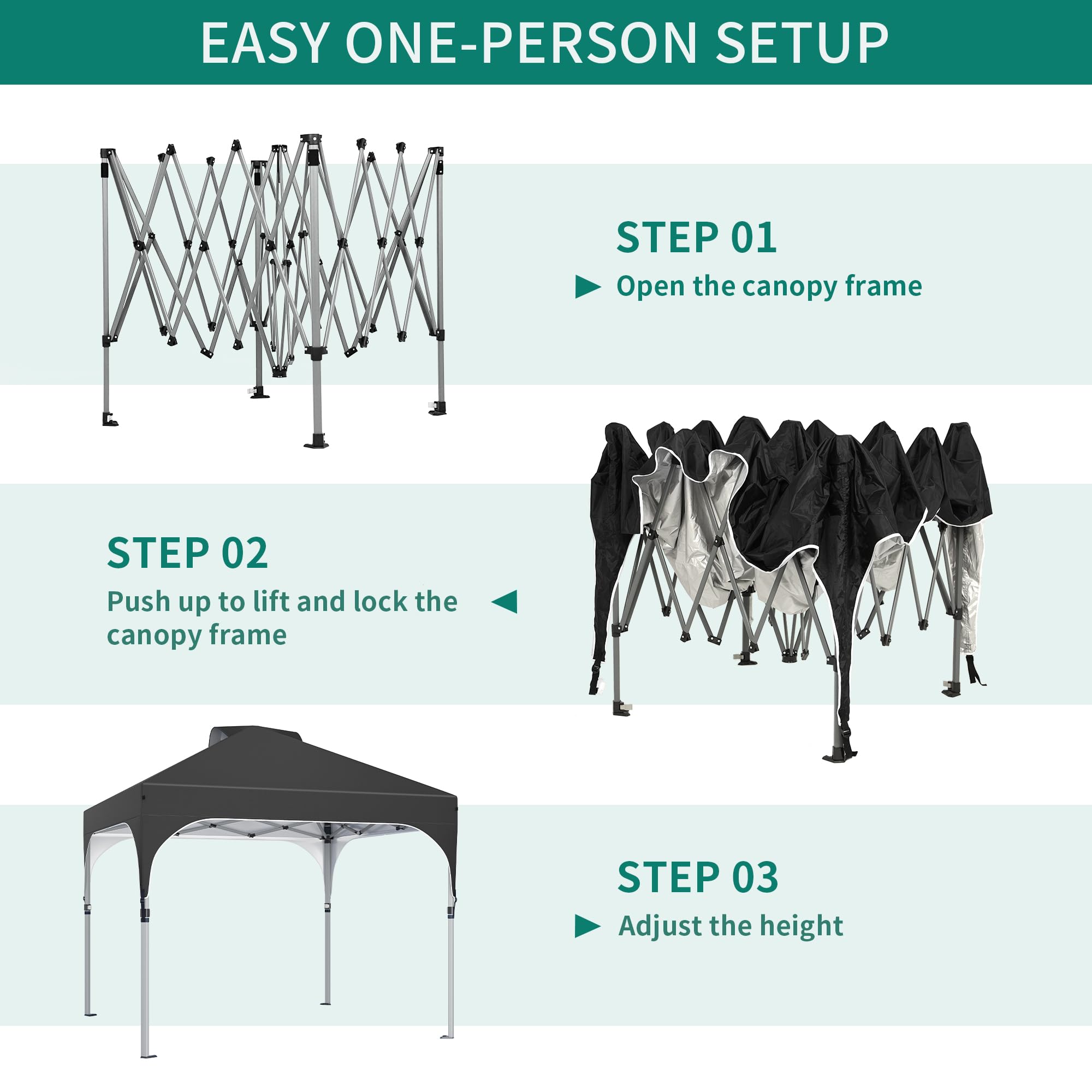 YITAHOME 2.5x2.5M Instant Heavy Duty Pop Up Gazebo, Waterproof Folding Garden Camping Party Tent Canopy Marquee with Roller Bag for Patio Markets Beach