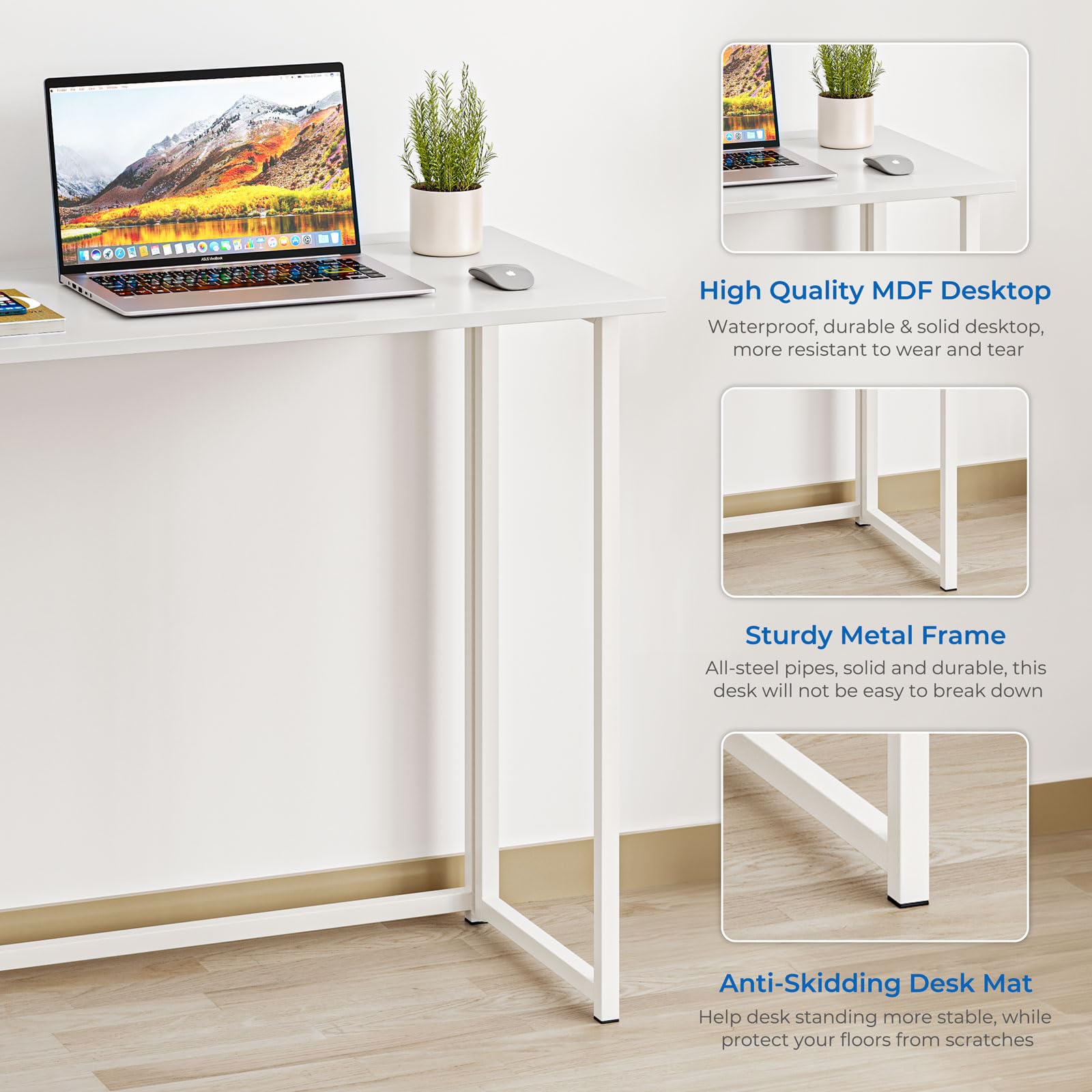 Dripex Compact Folding Desk No Assembly Required Computer Desk Folding Hobby Craft Table, White