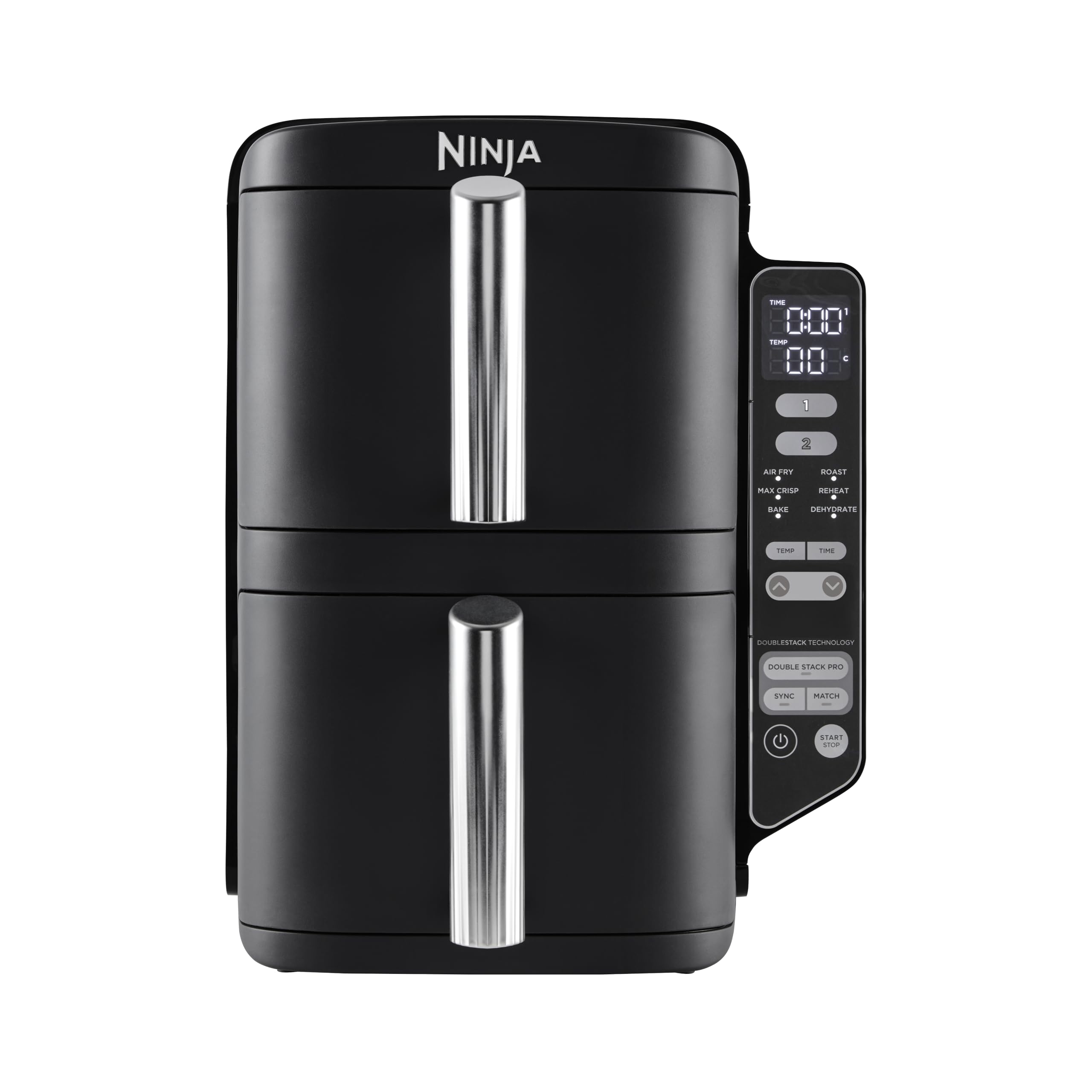 Ninja Double Stack XL Air Fryer, Vertical Dual Drawer AirFryer with 4 cooking levels, 2 Drawers and 2 Racks, Space Saving Design, 9.5L Capacity, 6 Cooking Functions, 8 Portions, Grey, SL400UK