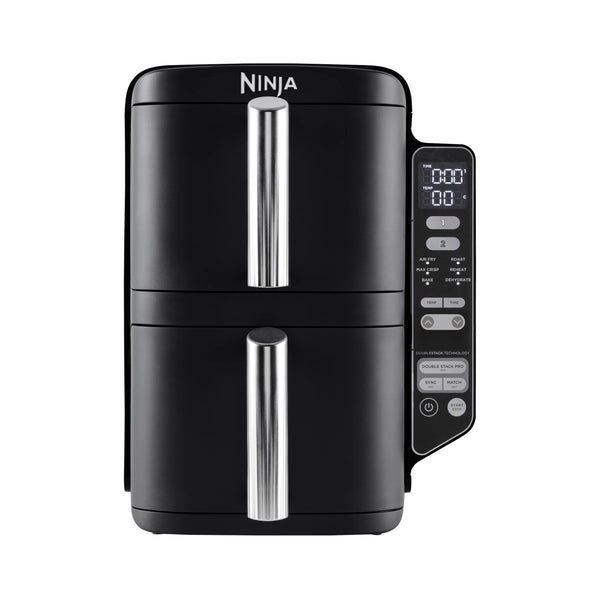 Ninja Double Stack XL Air Fryer, Vertical Dual Drawer Air Fryer with 4 cooking levels, 2 Drawers & 2 Racks, Space Saving Design, 9.5L Capacity, 6 Functions, 8 Portions, Tongs, Black/Copper SL400UKCP