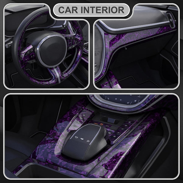 Purple Forged Carbon Fiber Vinyl Wrap, Foneso Self Adhesive Film, High Glossy Car Wrap Roll, Auto Interior Stickers Sheets Films Wraps Without Bubble for DIY Use 1ft x 5ft
