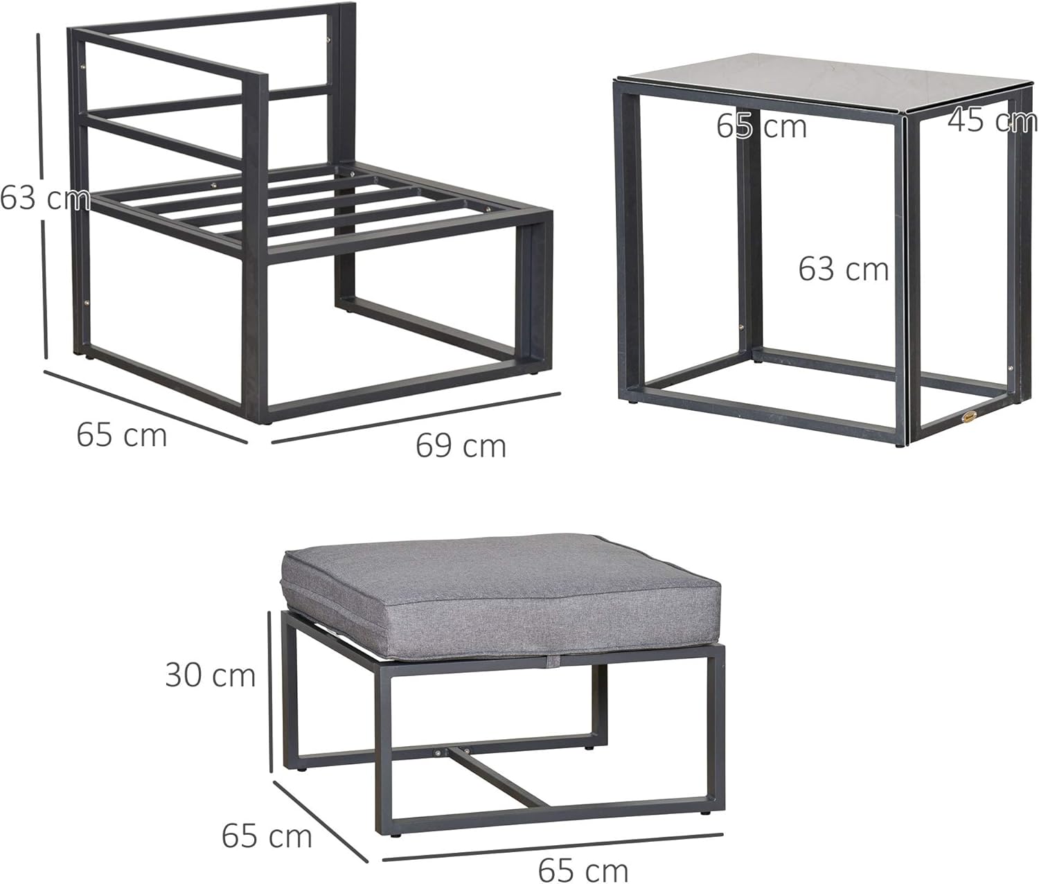 Outsunny 5 Piece Garden Aluminium Conversation Sofa Set Patio Furniture Set Outdoor 2 Sofas 2 Footstools End Table with Cushions