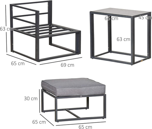 Outsunny 5 Piece Garden Aluminium Conversation Sofa Set Patio Furniture Set Outdoor 2 Sofas 2 Footstools End Table with Cushions