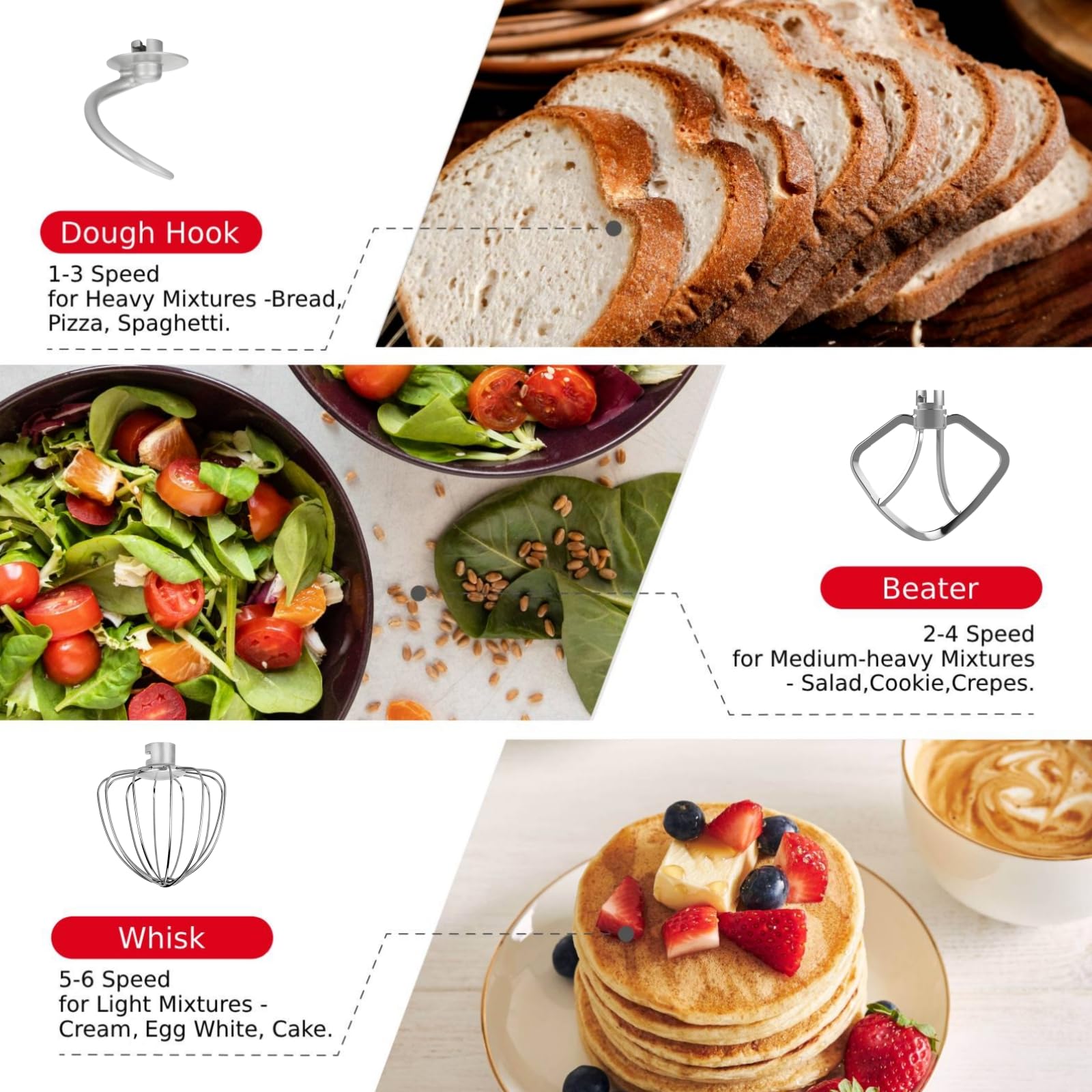 Aucma Stand Mixer, 6.2L Food Mixers for Baking, Electric Kitchen Mixers with Bowl, Dough Hook, Wire Whip & Beater (6.2L, Black)