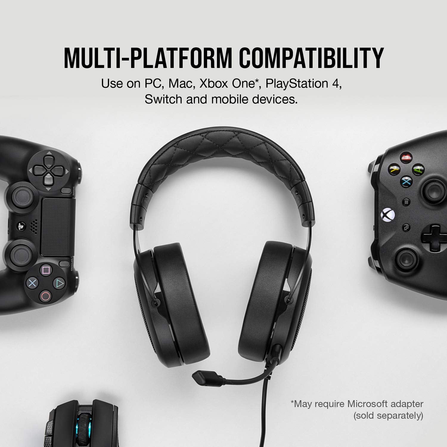 CORSAIR HS55 SURROUND Lightweight Multiplatform Wired Gaming Headset – Dolby 7.1 Surround Sound – iCUE Compatible – PC, Mac, PS5, PS4, Xbox, Nintendo Switch, Mobile – Carbon