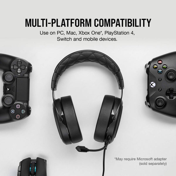 CORSAIR HS55 SURROUND Lightweight Multiplatform Wired Gaming Headset – Dolby 7.1 Surround Sound – iCUE Compatible – PC, Mac, PS5, PS4, Xbox, Nintendo Switch, Mobile – Carbon