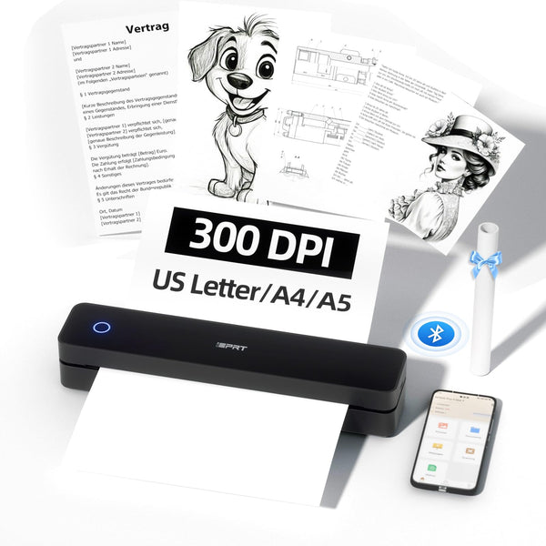 iDPRT Portable Thermal Printer,Wireless Printer for Travel Support A4&A5 Thermal Paper, Bluetooth Inkless Printers Compatible with Android and iOS Phone&Laptop,Black