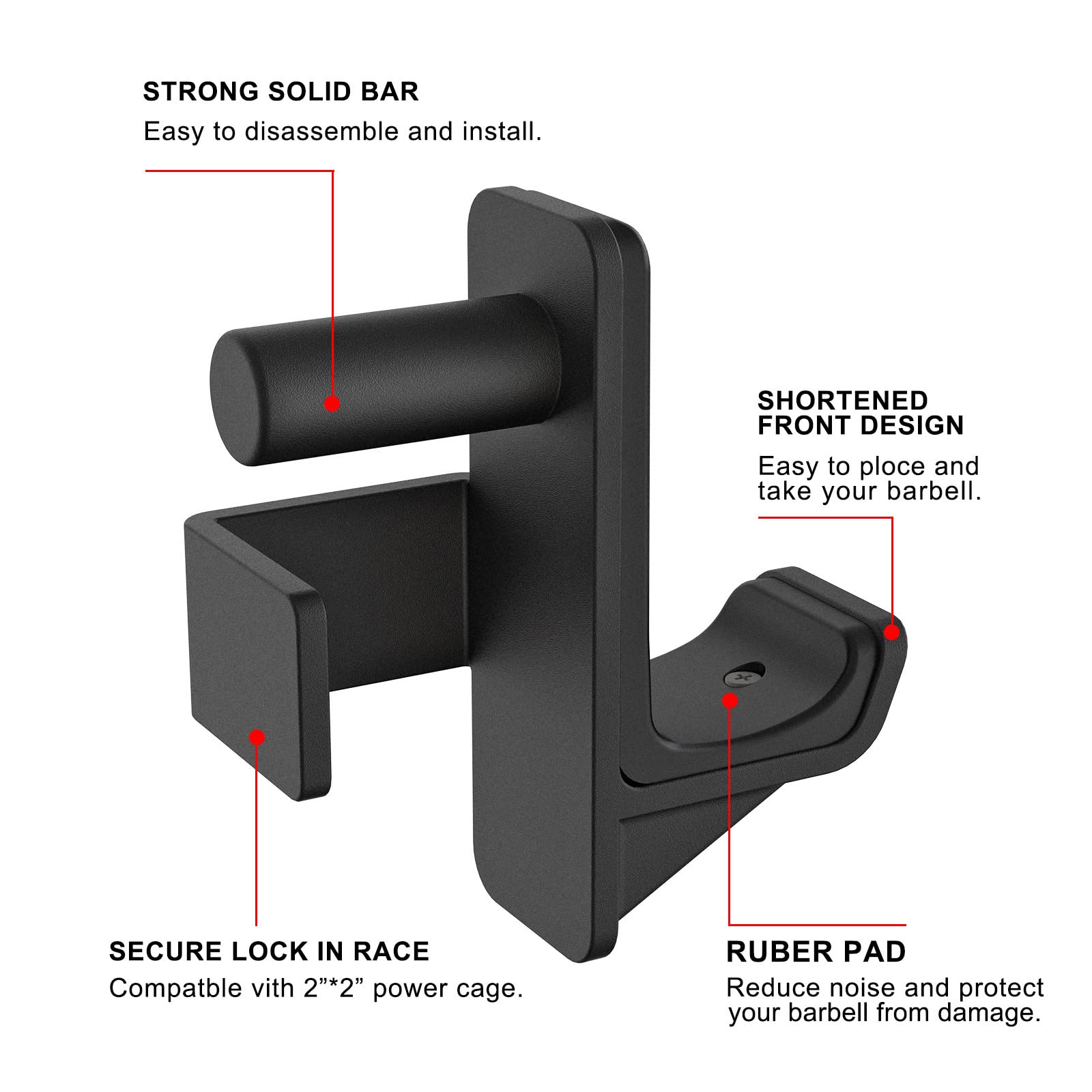 Kipika Fit 2"x2" with 1'' Hole Square Tube, Bottom Reinforcement J-hooks for Power Rack Attachments, Squat Rack Accessories, Strength Training Power