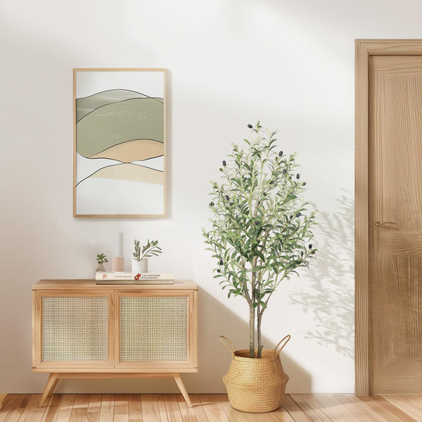 Alupssuc 4FT Olive Tree Artificial, Faux Olive Tree with White Pot, Fake Olive Plant Indoor Outdoor with Natural Wood Trunk & Lifelike Fruits, Perfect