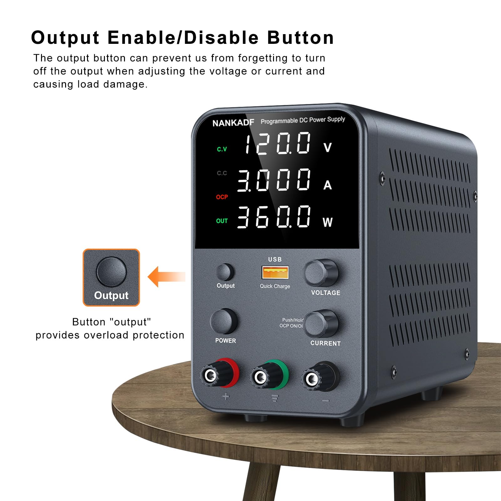 DC power supply (0-30V,0-10A) adjustable, switching power supplies, mini high precision 4-digit display with USB fast charging interface, variable lab bench power supply, output button/encoder knob