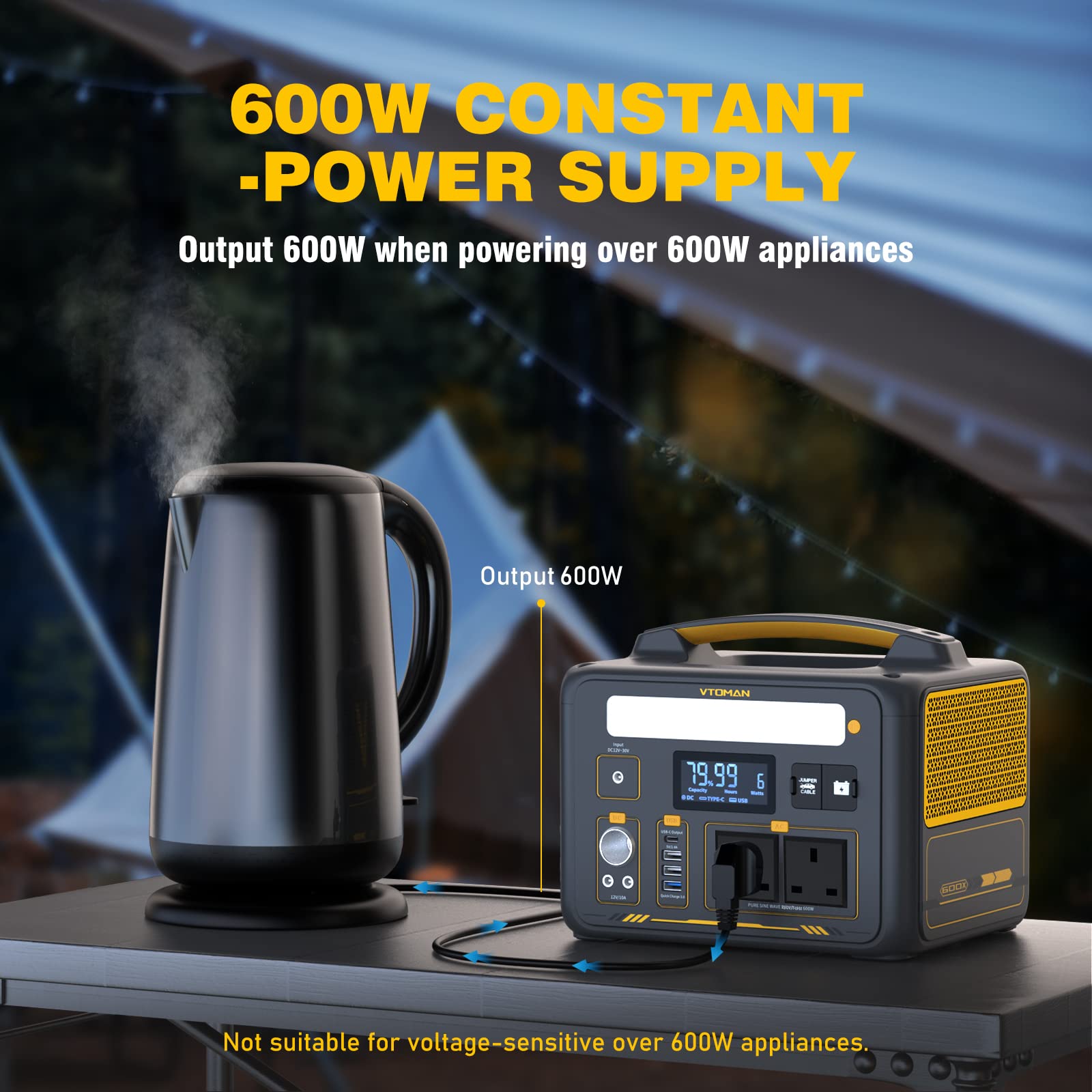 VTOMAN Jump 600X Portable Power Station 600W - 299Wh Solar Generator LiFePO4 Battery Power Station with 600W Pure Sine Wave (Surge 1200W) AC Outlet, PD 60W USB-C, 3x Regulated 12V/10A DC for Camping