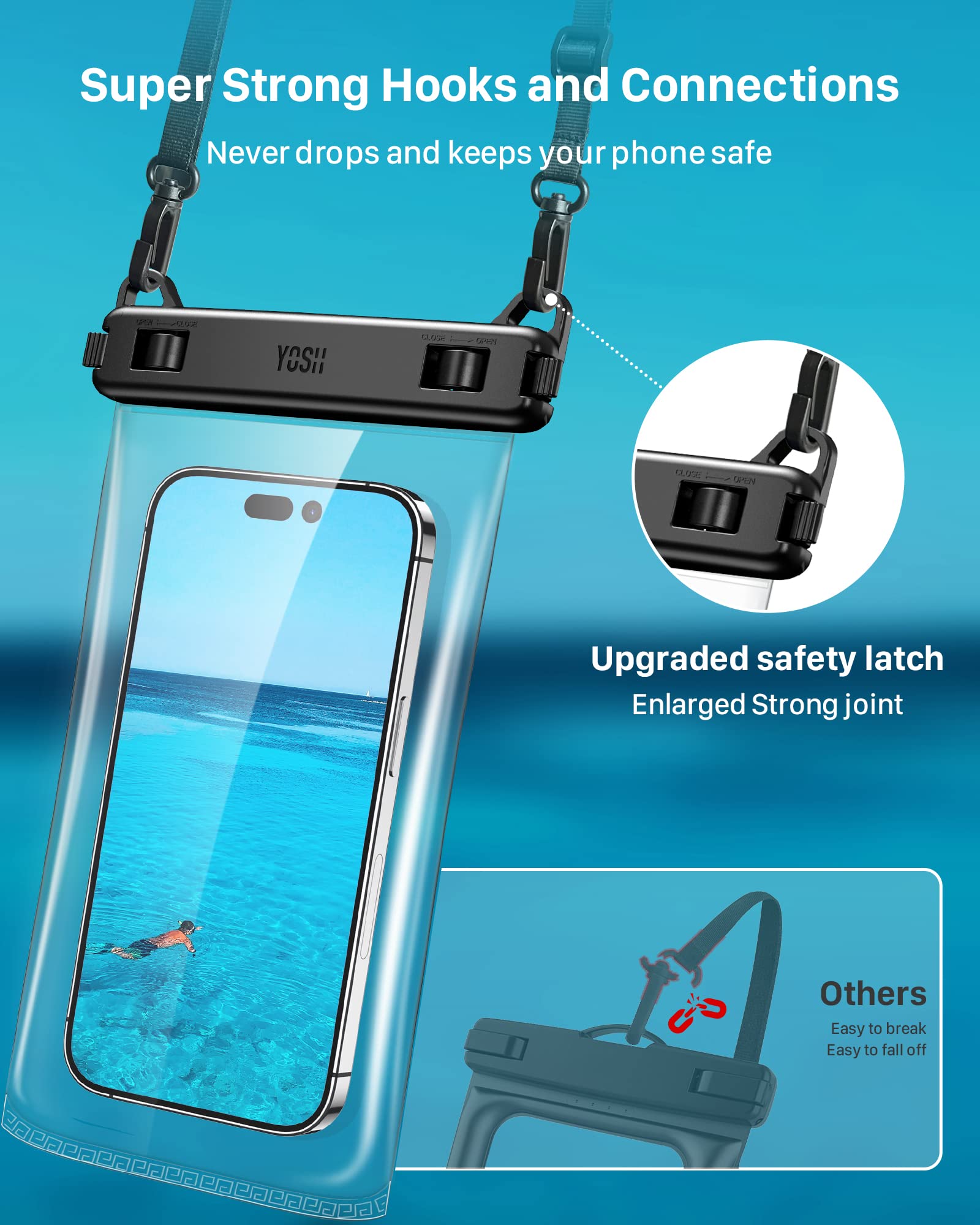 YOSH Waterproof Phone Pouch 2 Pack, 7 inch IPX8 Waterproof Phone Case for Swimming Travel Beach Trip Snorkelling Kayaking, Underwater iPhone Case for iPhone 16 15 14 Pro Max, Samsung S25 S24 Ultra