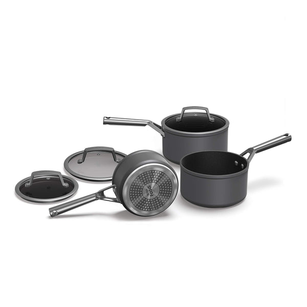 Ninja ZEROSTICK Premium 5-Piece Pan Set, Long Lasting Non-Stick, 3x Saucepans with Glass Lids, 1x Milk Pan, 1x Frying Pan, Hard Anodised Aluminium, Induction Compatible, Grey C35000UK