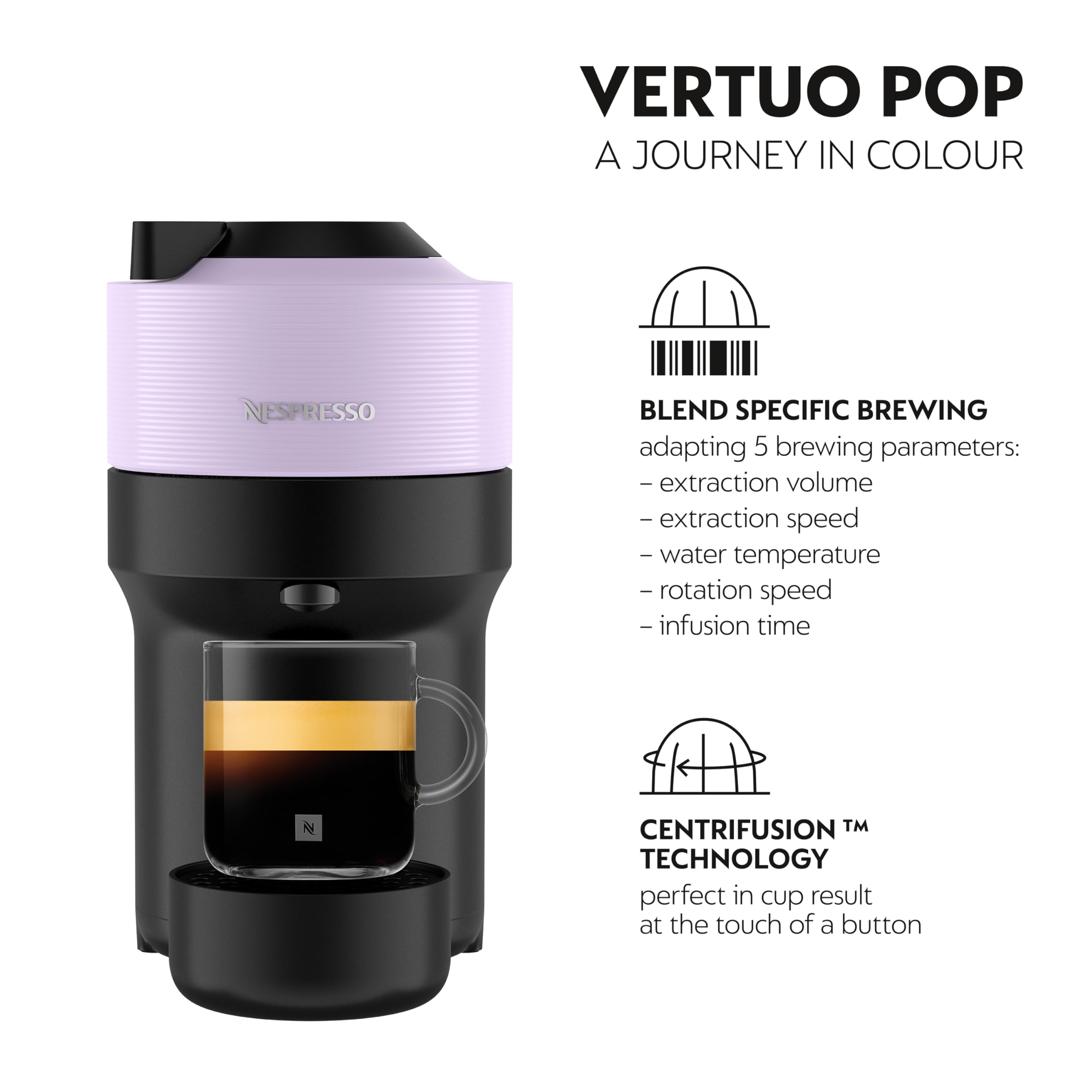 Nespresso Coffee Machine Barista Bundle includes Vertuo Pop White by Krups, Milk Frother, 2x Mugs, 2 x spoons, Melozio coffee pods & Chiaro coffee pods