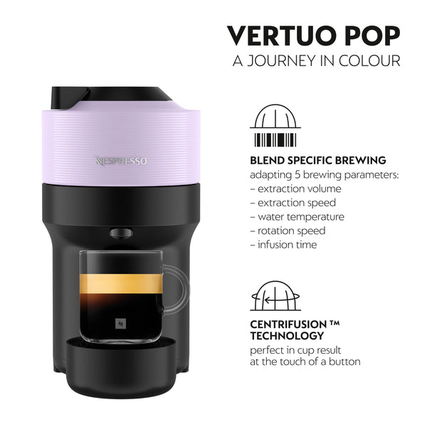 Nespresso Coffee Machine Barista Bundle includes Vertuo Pop White by Krups, Milk Frother, 2x Mugs, 2 x spoons, Melozio coffee pods & Chiaro coffee pods