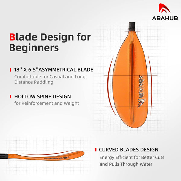 Abahub 1 x Carbon Kayak Paddles, 90.5 Inches Kayaking Oars for Boating, Canoeing with Paddle Leash, Carbon Fiber Shaft Orange Plastic Blades