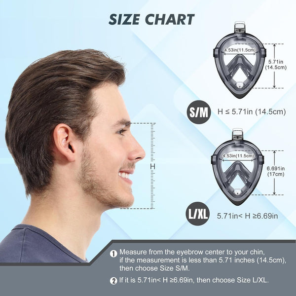 KUYOU Full Face Snorkel Mask, Snorkeling Gear for Adults Teens with Latest Dry Top Breathing System, Foldable 180°Panoramic View Snorkeling Mask Adult, Anti-Fog & Anti-Leak