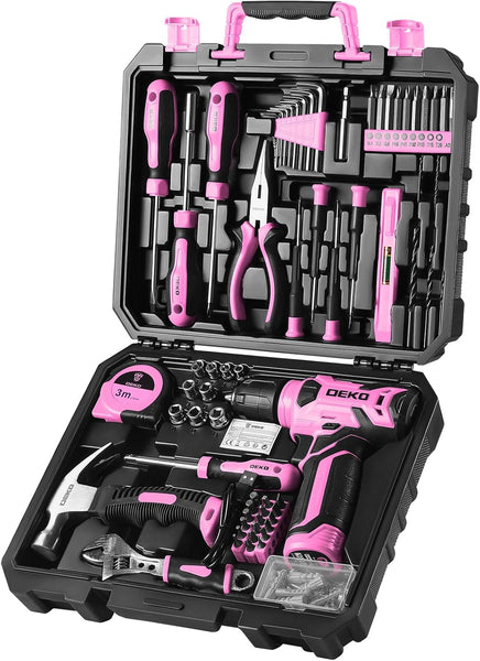 Tool Kit: DEKO Drill Set with Cordless Drill, Tool Kit Set Box, DIY Hand Tools for Men and Home, with 8V Electric Drills Blue,126 Pieces