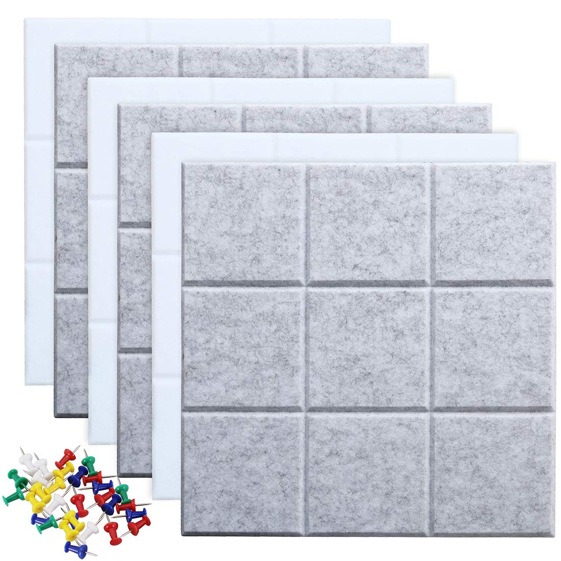 Uoisaiko Large 30x30cm Felt Board Tiles with 30 Pins, Pack of 6 Bulletin Board Notice Boards for Home Office Kitchen, Self Adhesive Pin Board Wall Tiles for Photos Memos