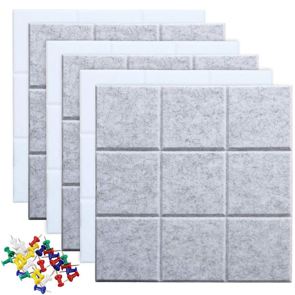 Uoisaiko Large 30x30cm Felt Board Tiles with 30 Pins, Pack of 6 Bulletin Board Notice Boards for Home Office Kitchen, Self Adhesive Pin Board Wall Tiles for Photos Memos
