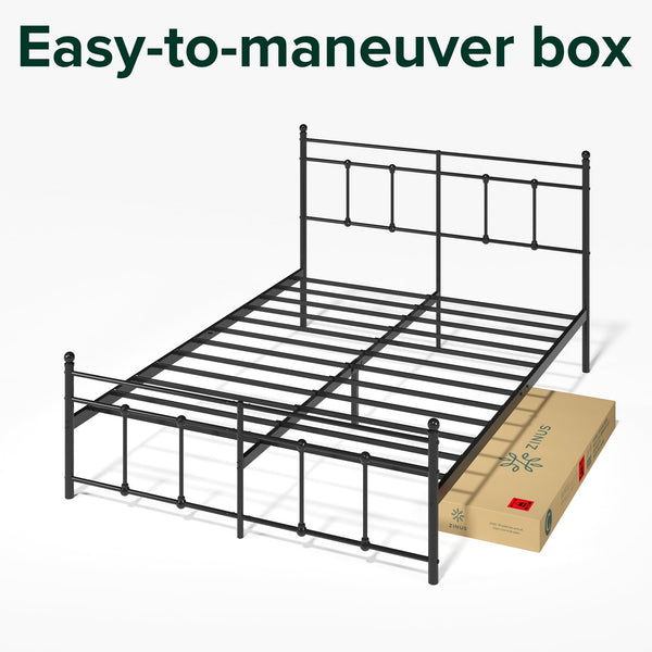 Zinus Nicholas Super King Bed Frame - Bed 180x200 cm - 30 cm Height - Metal Platform Bed Frame with Headboard and Footboard - Black