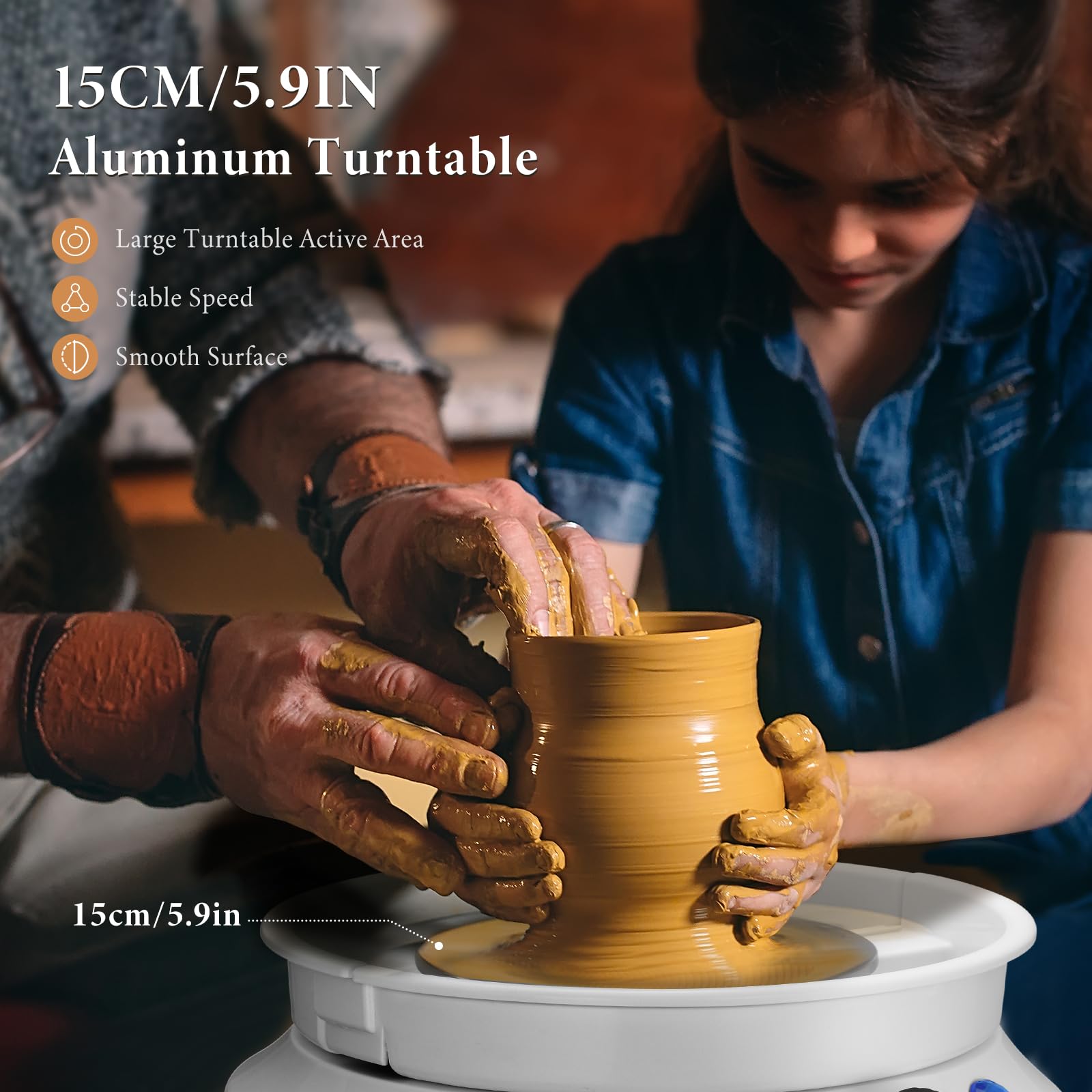 Electric Pottery Wheel, Couleeur 0-200r/min 350W Speed Adjustable Pottery Forming Machine, 15CM Anti-rust Metal Turntable Pottery Wheel with