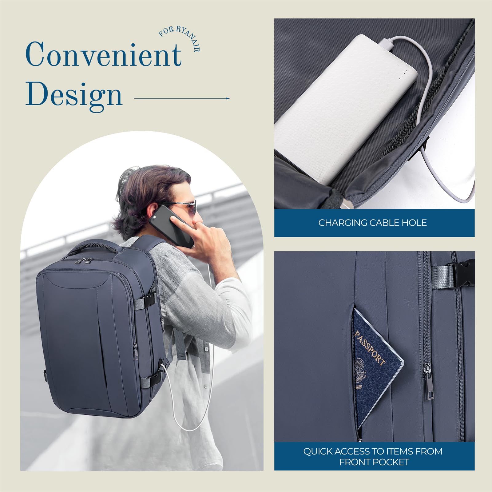 Cabin Bag 45x36x20 for New Easyjet, Underseat Cabin Luggage Bags Carry on Travel Backpack Cabin Size for Airplanes, 30L Hand Luggage Suitcase Water Resistant Laptop Backpacks Black